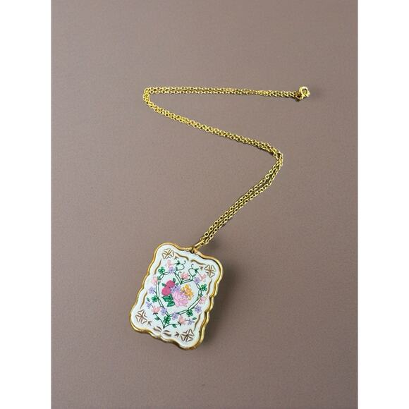 Vintage Porcelain Pendant Franklin Mint Valentine Sweetheart 18” Chain Floral - Picture 3 of 13